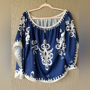 SHEIN Navy and White Floral Blouse